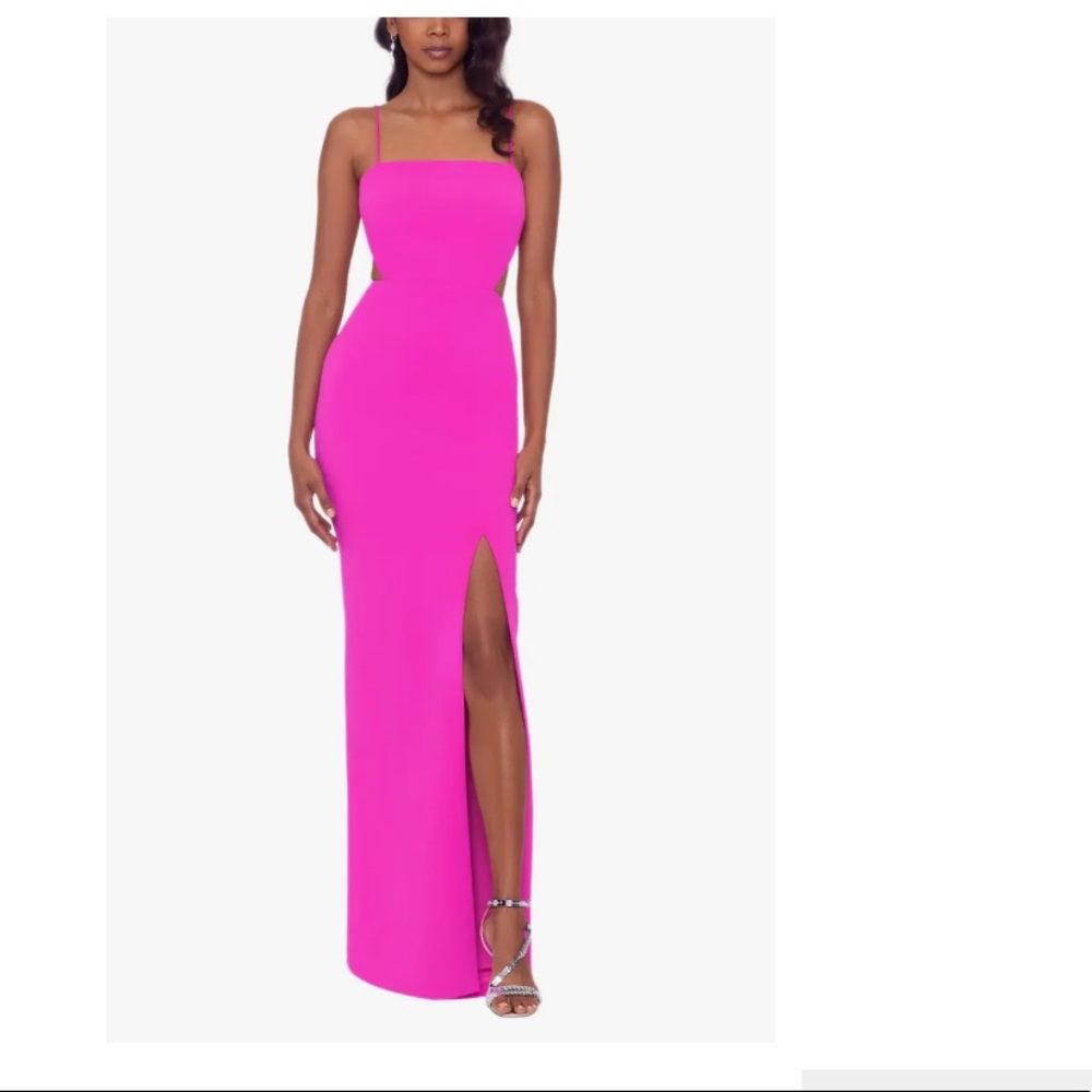 Xscape fuchsia cutout slit gown size 4